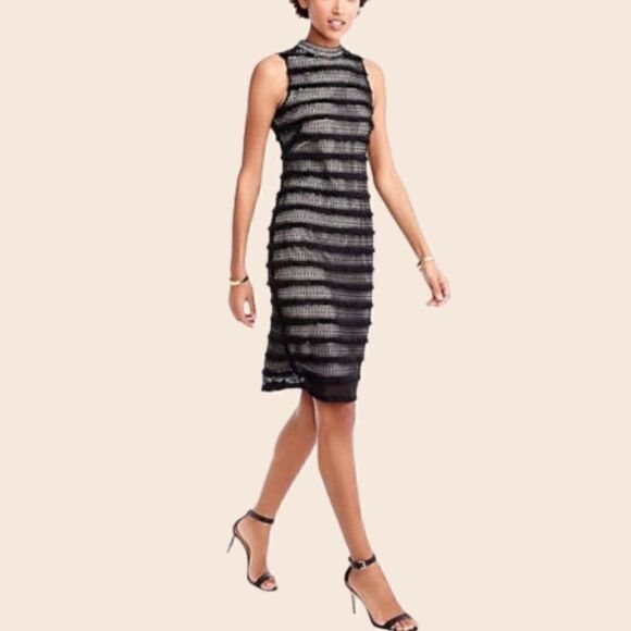 J. Crew Black Fringy Lace Sheath Dress Size 4 - Picture 1 of 13